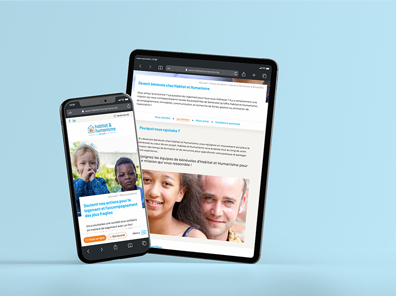 Habitat Humanisme Belgique, refonte d'un site internet WordPress par ARTGO Média, vue tablette
