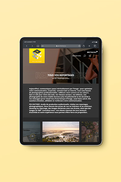 PIX-FACTORY, refonte site internet vitrine par ARTGO Média, vue tablette 2